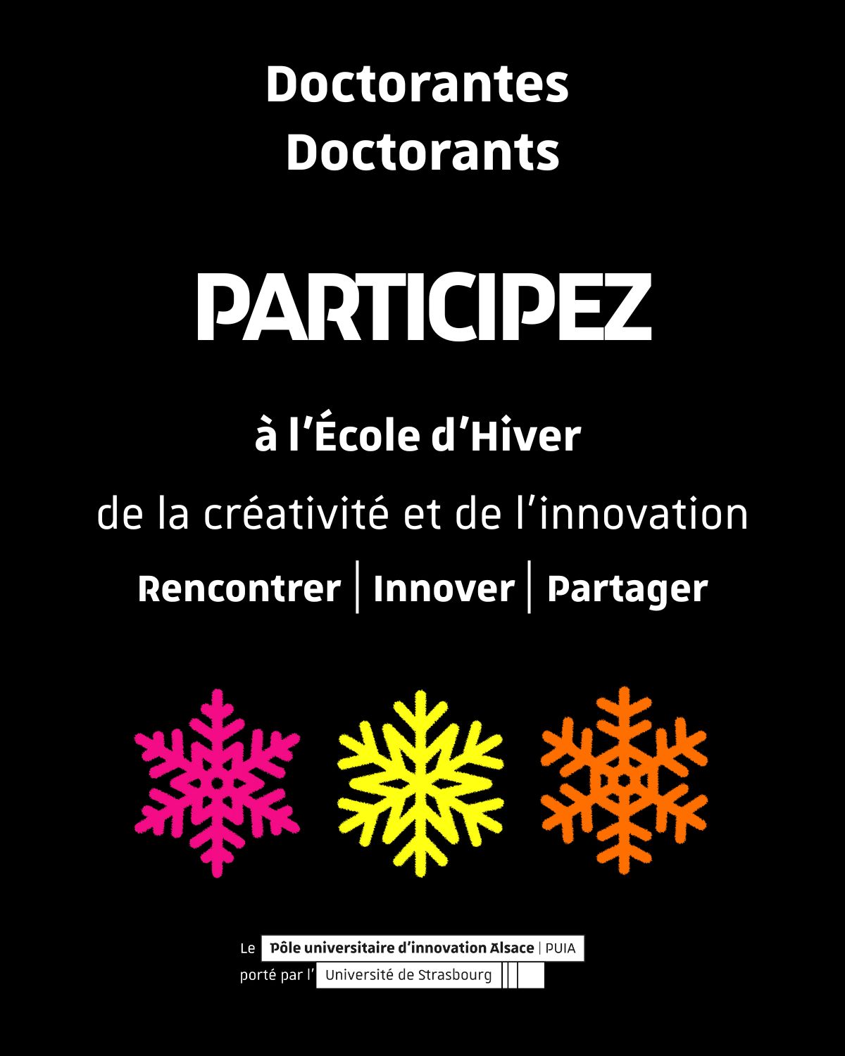affiche de l'école d'hiver de la créativité et de l'innovation organisé par le PUIA