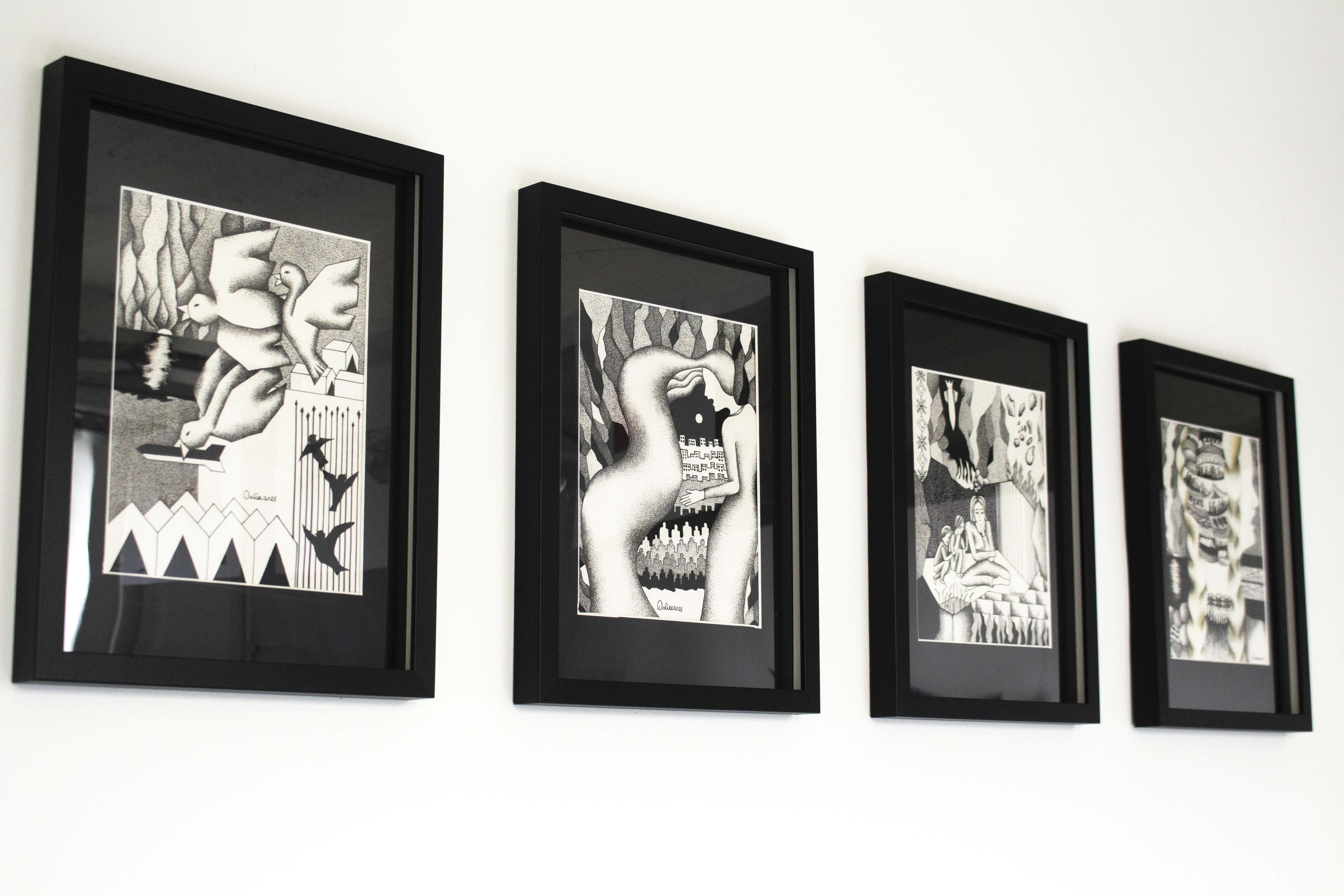 photo des illustrations de l'artiste Dalia Abdalrahman exposées pendant l'exposition Soumoudà la Cryogénie 